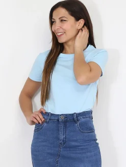Discount La Modeuse T-shirt basique à col rond BleuClair