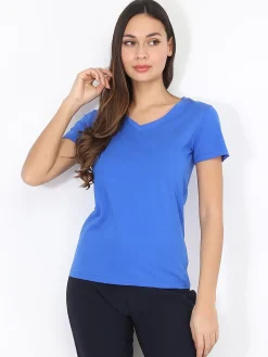 Sale La Modeuse T-shirt basique à col V Bleu