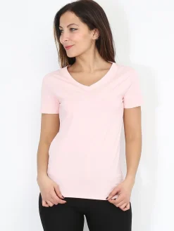 Online La Modeuse T-shirt basique à col V Rose