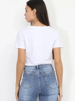 Online La Modeuse T-shirt basique à col V Blanc