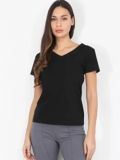 La Modeuse T-shirt basique à col V Noir
