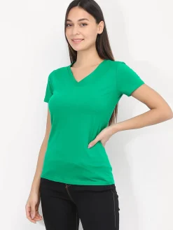 Discount La Modeuse T-shirt basique à col V Vert