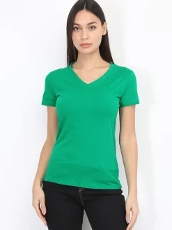 Discount La Modeuse T-shirt basique à col V Vert