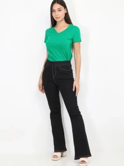 Discount La Modeuse T-shirt basique à col V Vert