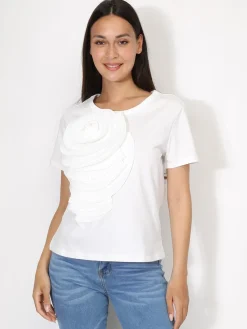 New La Modeuse T-shirt en coton à fleur plissée XXL Blanc
