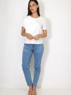 New La Modeuse T-shirt en coton à fleur plissée XXL Blanc