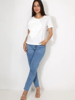 New La Modeuse T-shirt en coton à fleur plissée XXL Blanc