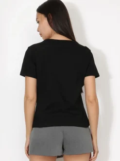 Sale La Modeuse T-shirt en coton à fleur plissée XXL Noir