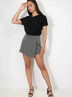 Sale La Modeuse T-shirt en coton à fleur plissée XXL Noir