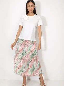 Hot La Modeuse T-shirt en coton à fleurs satinées Blanc