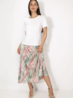 Hot La Modeuse T-shirt en coton à fleurs satinées Blanc