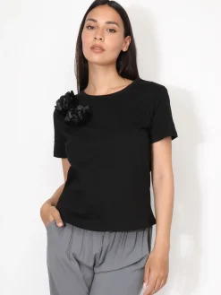 Online La Modeuse T-shirt en coton à fleurs satinées Noir