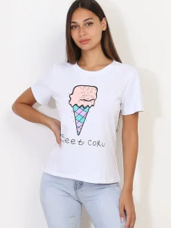 New La Modeuse T-shirt glace et perles Blanc