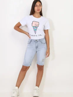 New La Modeuse T-shirt glace et perles Blanc