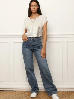New La Modeuse T-shirt long transparent à imprimés Blanc