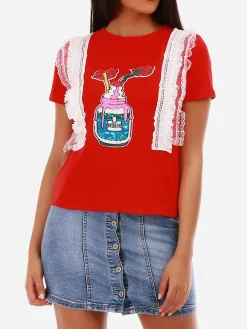 La Modeuse T-shirt motif à sequins Rouge