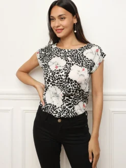 New La Modeuse Tunique imprimé floral et animal Gris