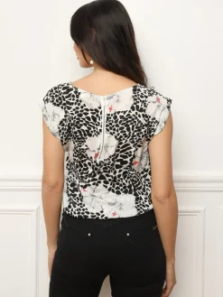 New La Modeuse Tunique imprimé floral et animal Gris