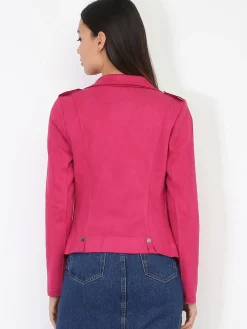 Hot La Modeuse Veste biker ajustée en suédine Fuchsia