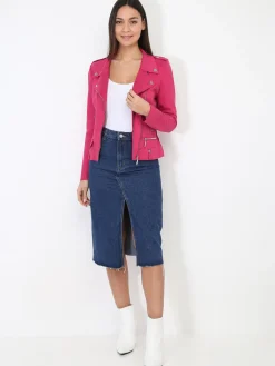 Hot La Modeuse Veste biker ajustée en suédine Fuchsia