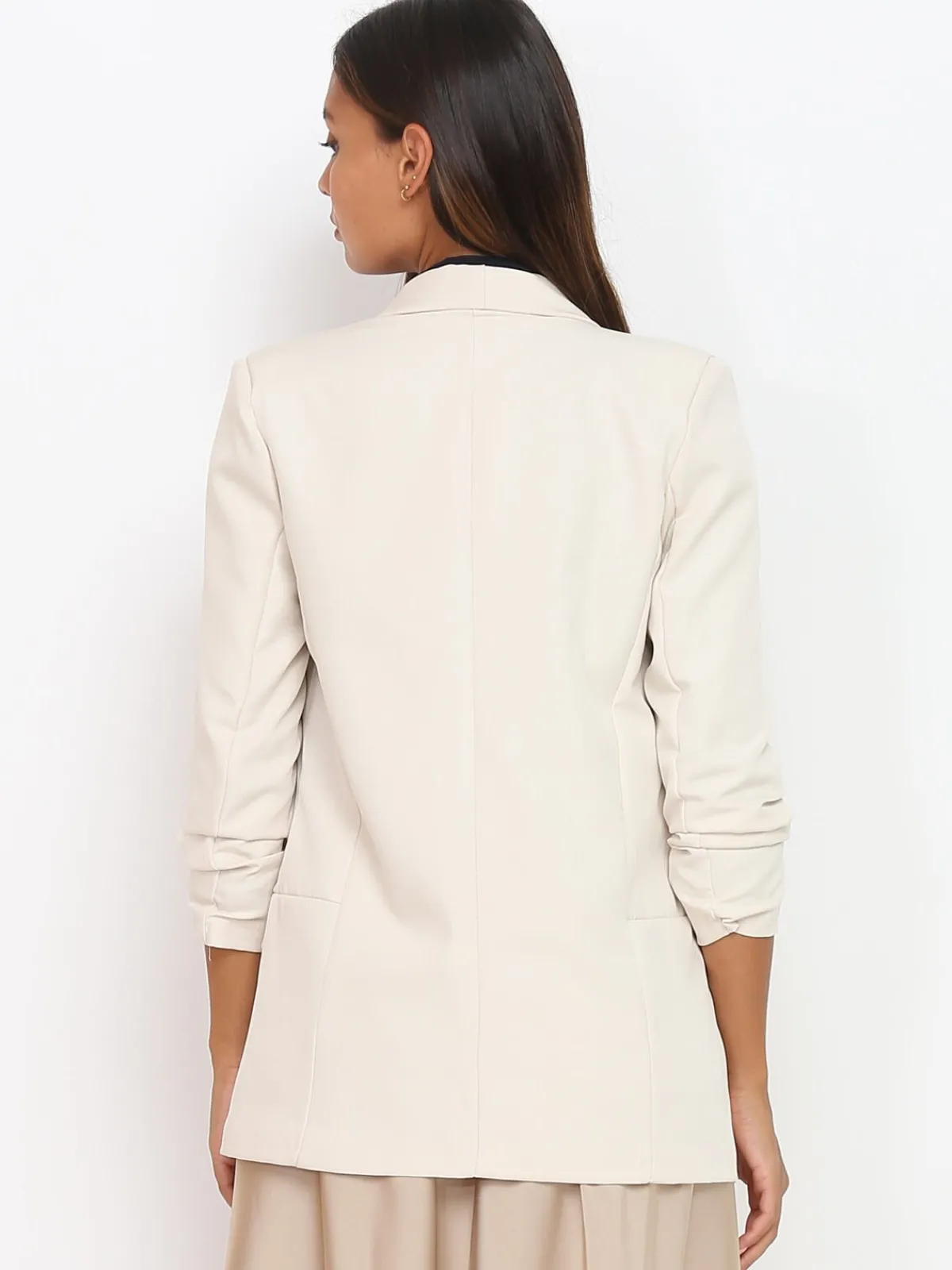 La Modeuse Veste blazer à manches retroussées Beige