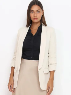 La Modeuse Veste blazer à manches retroussées Beige