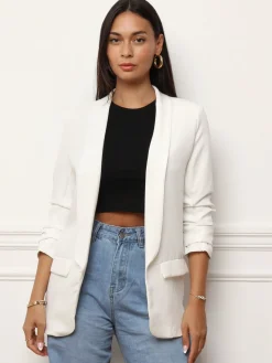 La Modeuse Veste blazer à manches retroussées Blanc