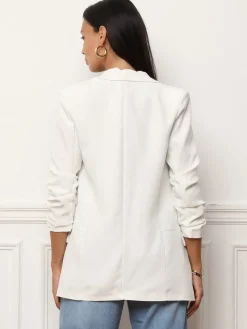 La Modeuse Veste blazer à manches retroussées Blanc