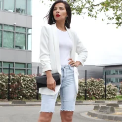 La Modeuse Veste blazer à manches retroussées Blanc