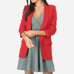 Hot La Modeuse Veste blazer à manches retroussées Rouge