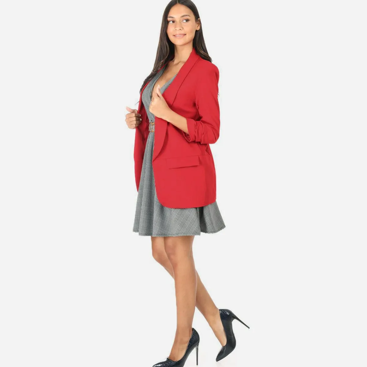 Hot La Modeuse Veste blazer à manches retroussées Rouge
