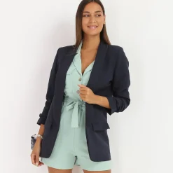 Clearance La Modeuse Veste blazer à manches retroussées BleuMarine