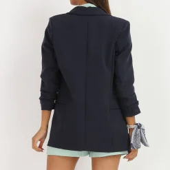 Clearance La Modeuse Veste blazer à manches retroussées BleuMarine