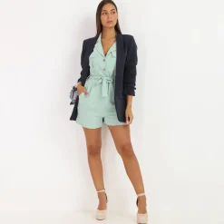 Clearance La Modeuse Veste blazer à manches retroussées BleuMarine