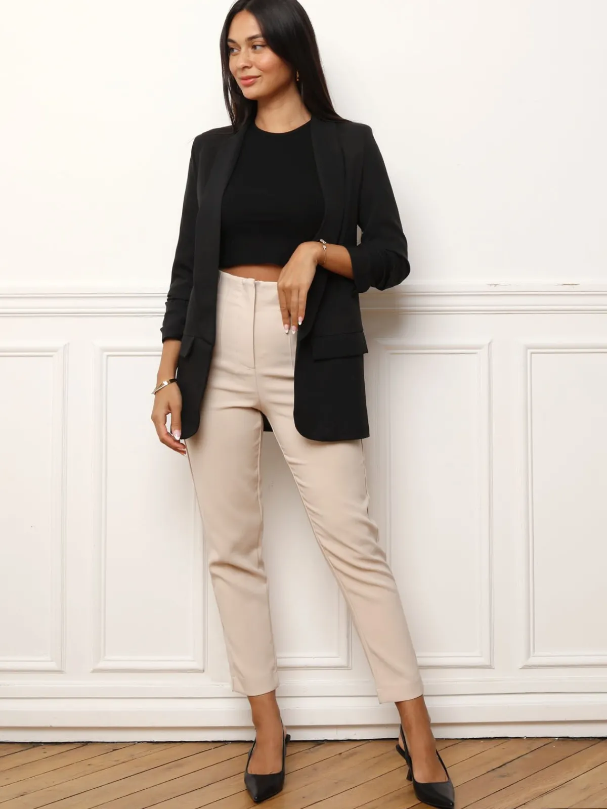 Best La Modeuse Veste blazer à manches retroussées Noir