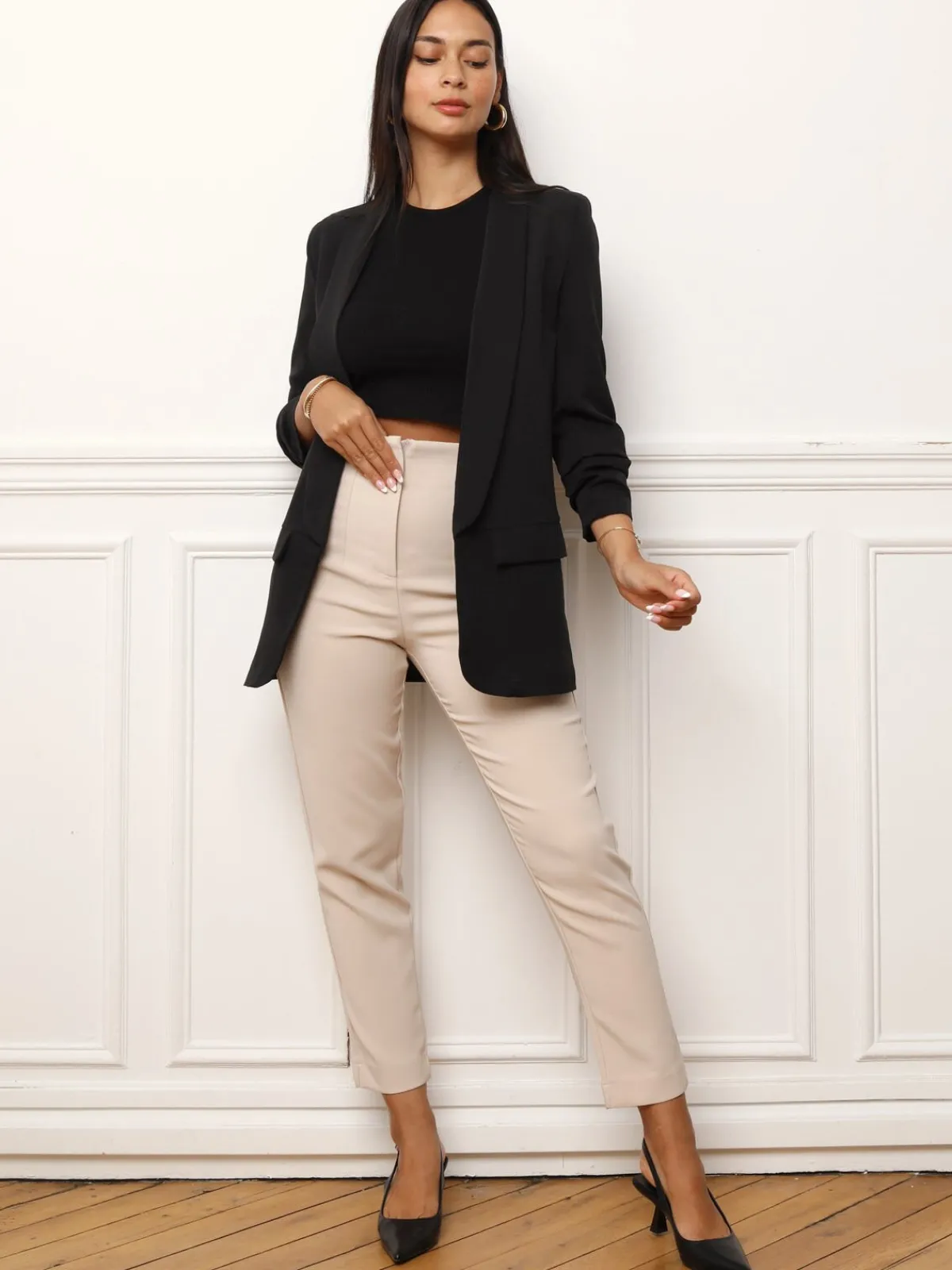 Best La Modeuse Veste blazer à manches retroussées Noir