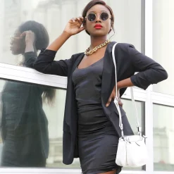 Best La Modeuse Veste blazer à manches retroussées Noir