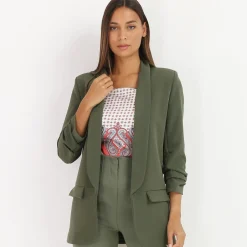 Discount La Modeuse Veste blazer à manches retroussées Kaki