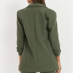 Discount La Modeuse Veste blazer à manches retroussées Kaki