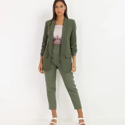 Discount La Modeuse Veste blazer à manches retroussées Kaki