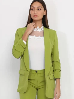 Discount La Modeuse Veste blazer à manches retroussées VertOlive