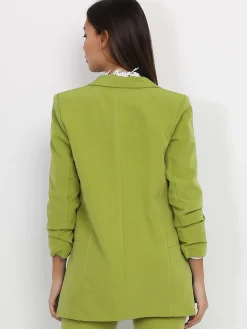 Discount La Modeuse Veste blazer à manches retroussées VertOlive