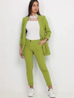 Discount La Modeuse Veste blazer à manches retroussées VertOlive