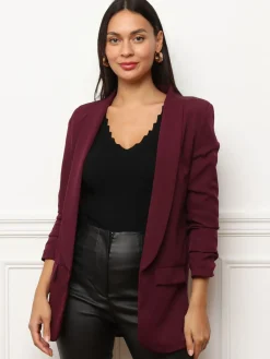 Discount La Modeuse Veste blazer à manches retroussées Bordeaux