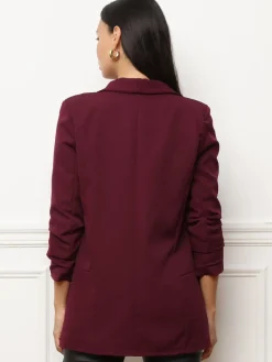 Discount La Modeuse Veste blazer à manches retroussées Bordeaux