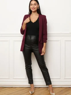 Discount La Modeuse Veste blazer à manches retroussées Bordeaux