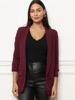Discount La Modeuse Veste blazer à manches retroussées Bordeaux