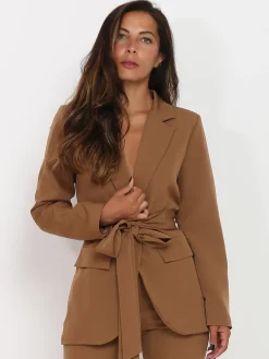 Outlet La Modeuse Veste blazer à nouer Camel