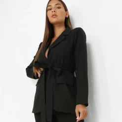 Discount La Modeuse Veste blazer à nouer Noir