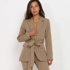 Clearance La Modeuse Veste blazer à nouer Taupe